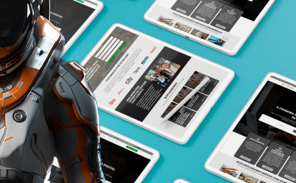 Fotos de vários dispositivos em formato de mockup exibindo o website da Legacy I